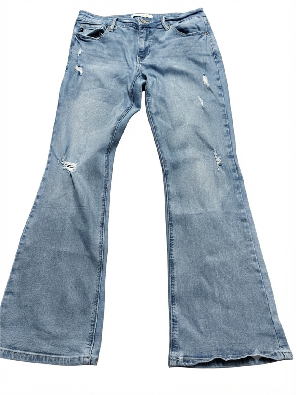 KanCan Los Angeles Distressed Light Wash Flare Jeans Size 8 Medium Wash Raw Hem